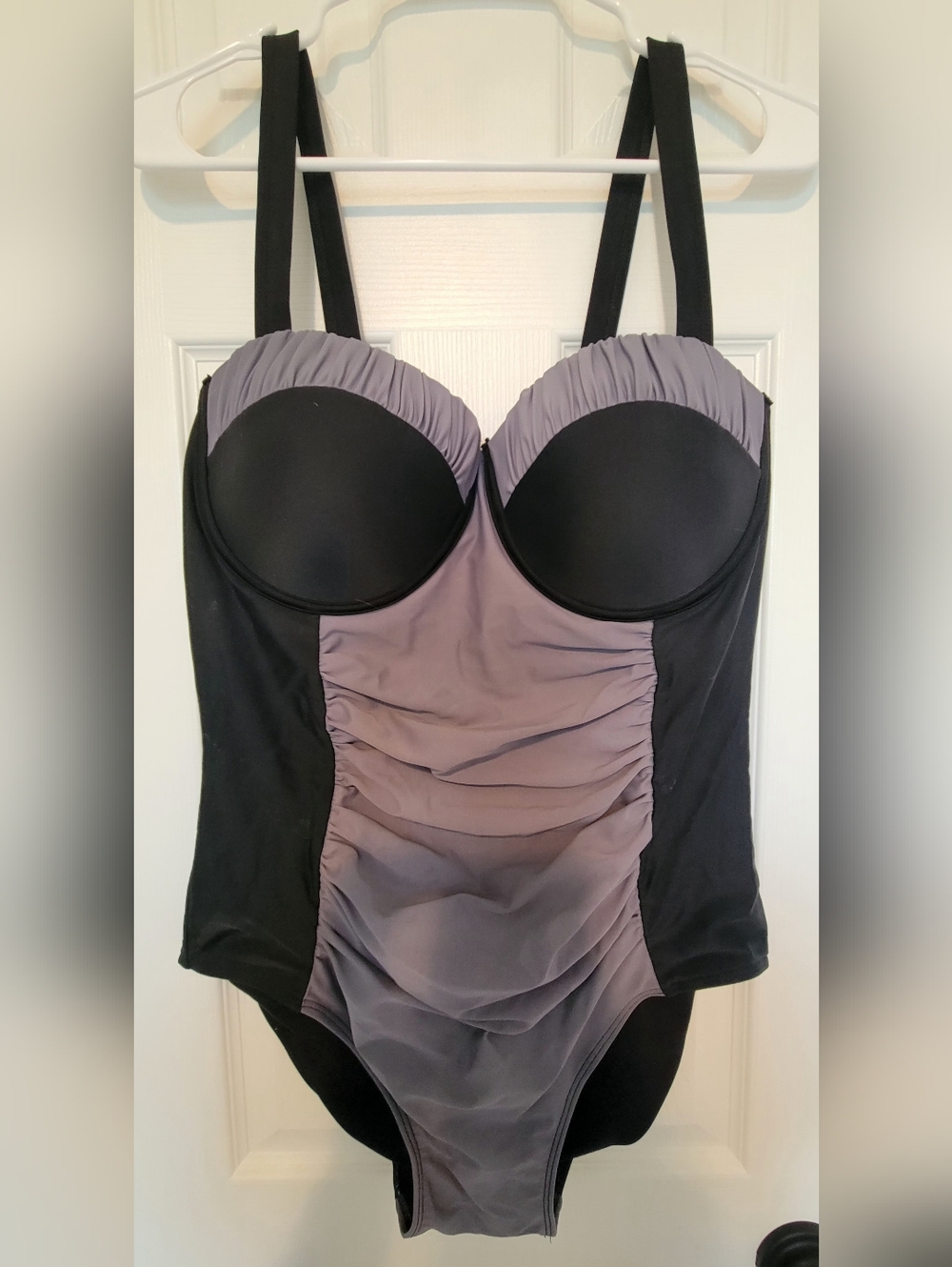 Black and Gray Ruched One-Piece Swimsuit